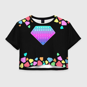 Женская футболка Crop-top 3D с принтом POP IT DIAMOND в Тюмени, 100% полиэстер | круглая горловина, длина футболки до линии талии, рукава с отворотами | pop it | simple dimple. симпл димпл | поп ит