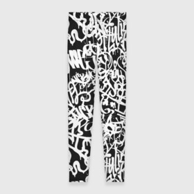 Леггинсы 3D с принтом Graffiti white on black в Тюмени, 80% полиэстер, 20% эластан | Эластичный пояс, зауженные к низу, низкая посадка | абстракция | граффити | надписи | надписи текстура | паттерн граффити | текстура | текстура граффити | шрифт