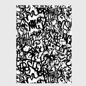 Скетчбук с принтом Graffiti black on white в Тюмени, 100% бумага
 | 48 листов, плотность листов — 100 г/м2, плотность картонной обложки — 250 г/м2. Листы скреплены сверху удобной пружинной спиралью | Тематика изображения на принте: абстракция | граффити | надписи | надписи текстура | паттерн граффити | текстура | текстура граффити | шрифт