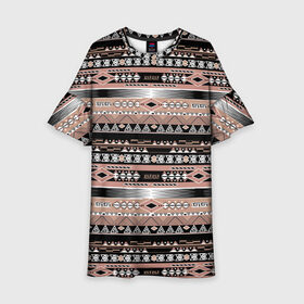 Детское платье 3D с принтом Полосатый этнический орнамент  в Тюмени, 100% полиэстер | прямой силуэт, чуть расширенный к низу. Круглая горловина, на рукавах — воланы | абстрактный | геометрические фигуры | коричневый | полосатый узор | полосы | черный и коричневый | этнический