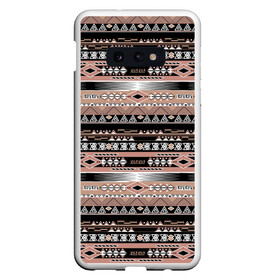 Чехол для Samsung S10E с принтом Полосатый этнический орнамент  в Тюмени, Силикон | Область печати: задняя сторона чехла, без боковых панелей | абстрактный | геометрические фигуры | коричневый | полосатый узор | полосы | черный и коричневый | этнический