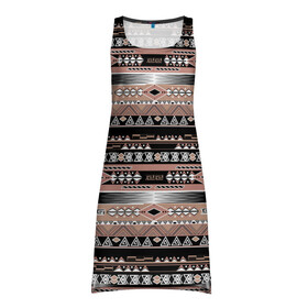 Платье-майка 3D с принтом Полосатый этнический орнамент  в Тюмени, 100% полиэстер | полуприлегающий силуэт, широкие бретели, круглый вырез горловины, удлиненный подол сзади. | абстрактный | геометрические фигуры | коричневый | полосатый узор | полосы | черный и коричневый | этнический