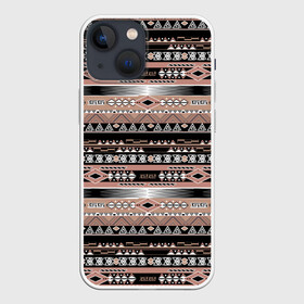 Чехол для iPhone 13 mini с принтом Полосатый этнический орнамент в Тюмени,  |  | абстрактный | геометрические фигуры | коричневый | полосатый узор | полосы | черный и коричневый | этнический