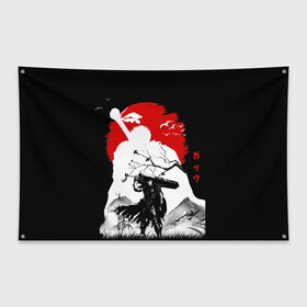 Флаг-баннер с принтом Берсерк силуэт Гатса в Тюмени, 100% полиэстер | размер 67 х 109 см, плотность ткани — 95 г/м2; по краям флага есть четыре люверса для крепления | berserk | аниме | берсерк | бирсерк | гатс | гатц | клеймо