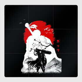 Магнитный плакат 3Х3 с принтом Берсерк силуэт Гатса в Тюмени, Полимерный материал с магнитным слоем | 9 деталей размером 9*9 см | berserk | аниме | берсерк | бирсерк | гатс | гатц | клеймо
