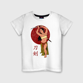 Детская футболка хлопок с принтом Женщина ронин в Тюмени, 100% хлопок | круглый вырез горловины, полуприлегающий силуэт, длина до линии бедер | воин | иллюстрация | катана | ронин | самурай | япония
