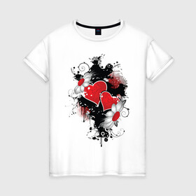 Женская футболка хлопок с принтом Сердца и ромашки в Тюмени, 100% хлопок | прямой крой, круглый вырез горловины, длина до линии бедер, слегка спущенное плечо | композиция | ромашки | сердечки | сердца | сердца и ромашки | сердце | цветы
