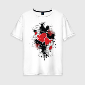 Женская футболка хлопок Oversize с принтом Сердца и ромашки в Тюмени, 100% хлопок | свободный крой, круглый ворот, спущенный рукав, длина до линии бедер
 | композиция | ромашки | сердечки | сердца | сердца и ромашки | сердце | цветы
