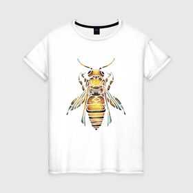 Женская футболка хлопок с принтом Акварельная пчела в Тюмени, 100% хлопок | прямой крой, круглый вырез горловины, длина до линии бедер, слегка спущенное плечо | bee | акварель | акварельная пчела | большая пчела | насекомое | пчела | реалистичная пчела