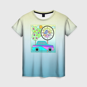 Женская футболка 3D с принтом Яркая аппликация для мальчика  в Тюмени, 100% полиэфир ( синтетическое хлопкоподобное полотно) | прямой крой, круглый вырез горловины, длина до линии бедер | автомобиль | аппликация | деревья | детский | для мальчика | иллюстрация | малышам | машина | часы