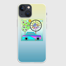 Чехол для iPhone 13 mini с принтом Яркая аппликация для мальчика в Тюмени,  |  | автомобиль | аппликация | деревья | детский | для мальчика | иллюстрация | малышам | машина | часы