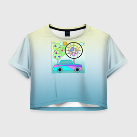 Женская футболка Crop-top 3D с принтом Яркая аппликация для мальчика  в Тюмени, 100% полиэстер | круглая горловина, длина футболки до линии талии, рукава с отворотами | автомобиль | аппликация | деревья | детский | для мальчика | иллюстрация | малышам | машина | часы