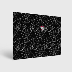 Холст прямоугольный с принтом Черно-белый геометрический  в Тюмени, 100% ПВХ |  | абстрактный | аппликация | геометрический | модный | треугольники | футбол | футбольный клуб | черно белый | черный фон