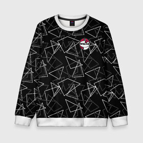 Детский свитшот 3D с принтом Черно-белый геометрический  в Тюмени, 100% полиэстер | свободная посадка, прямой крой, мягкая тканевая резинка на рукавах и понизу свитшота | абстрактный | аппликация | геометрический | модный | треугольники | футбол | футбольный клуб | черно белый | черный фон