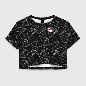 Женская футболка Crop-top 3D с принтом Черно-белый геометрический  в Тюмени, 100% полиэстер | круглая горловина, длина футболки до линии талии, рукава с отворотами | абстрактный | аппликация | геометрический | модный | треугольники | футбол | футбольный клуб | черно белый | черный фон