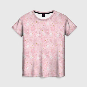 Женская футболка 3D с принтом Нежно розовые цветы с блеском в Тюмени, 100% полиэфир ( синтетическое хлопкоподобное полотно) | прямой крой, круглый вырез горловины, длина до линии бедер | блеск | блестки | детский | золото | малышам | нежно розовый | розовые цветы | розовый и золотой