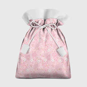 Подарочный 3D мешок с принтом Нежно розовые цветы с блеском в Тюмени, 100% полиэстер | Размер: 29*39 см | блеск | блестки | детский | золото | малышам | нежно розовый | розовые цветы | розовый и золотой