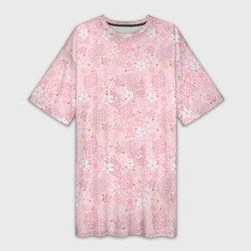 Платье-футболка 3D с принтом Нежно розовые цветы с блеском в Тюмени,  |  | блеск | блестки | детский | золото | малышам | нежно розовый | розовые цветы | розовый и золотой