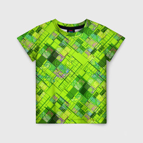 Детская футболка 3D с принтом Ярко-зеленый абстрактный узор в Тюмени, 100% гипоаллергенный полиэфир | прямой крой, круглый вырез горловины, длина до линии бедер, чуть спущенное плечо, ткань немного тянется | Тематика изображения на принте: абстрактный | геометрический | детский | зеленый неоновый | креативный | модный | молодежный | неоновый | яркий зеленый