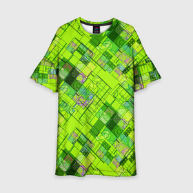 Детское платье 3D с принтом Ярко-зеленый абстрактный узор в Тюмени, 100% полиэстер | прямой силуэт, чуть расширенный к низу. Круглая горловина, на рукавах — воланы | абстрактный | геометрический | детский | зеленый неоновый | креативный | модный | молодежный | неоновый | яркий зеленый