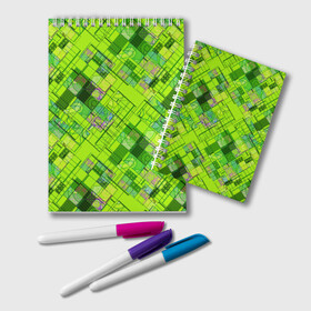 Блокнот с принтом Ярко-зеленый абстрактный узор в Тюмени, 100% бумага | 48 листов, плотность листов — 60 г/м2, плотность картонной обложки — 250 г/м2. Листы скреплены удобной пружинной спиралью. Цвет линий — светло-серый
 | абстрактный | геометрический | детский | зеленый неоновый | креативный | модный | молодежный | неоновый | яркий зеленый