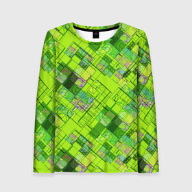Женский лонгслив 3D с принтом Ярко-зеленый абстрактный узор в Тюмени, 100% полиэстер | длинные рукава, круглый вырез горловины, полуприлегающий силуэт | абстрактный | геометрический | детский | зеленый неоновый | креативный | модный | молодежный | неоновый | яркий зеленый