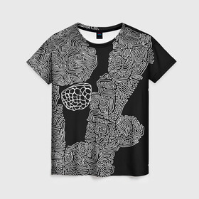 Женская футболка 3D с принтом Узор ночи в Тюмени, 100% полиэфир ( синтетическое хлопкоподобное полотно) | прямой крой, круглый вырез горловины, длина до линии бедер | арт | гелиевая | картина | контраст | ручка | символы. | художник