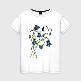 Женская футболка хлопок с принтом Колокольчики лесные в Тюмени, 100% хлопок | прямой крой, круглый вырез горловины, длина до линии бедер, слегка спущенное плечо | blue | bluebells | drawing | nature | plants | голубые | колокольчики | природа | рисунок
