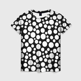 Женская футболка 3D с принтом Черно-белый горох в Тюмени, 100% полиэфир ( синтетическое хлопкоподобное полотно) | прямой крой, круглый вырез горловины, длина до линии бедер | в горошек | горох | детский | женский | модный | ретро | черно белый