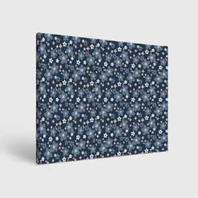 Холст прямоугольный с принтом Синий цветочный узор  в Тюмени, 100% ПВХ |  | Тематика изображения на принте: деревенский | детский | для девочек | женский | ретро | синий | цветочный узор | цветы