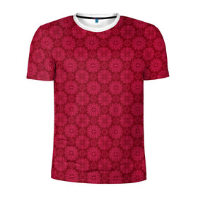 Мужская футболка 3D спортивная с принтом Красный ажурный орнамент  в Тюмени, 100% полиэстер с улучшенными характеристиками | приталенный силуэт, круглая горловина, широкие плечи, сужается к линии бедра | ажурный | восточный | детский | женский | красный | однотонный | орнамент