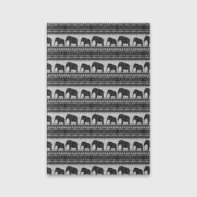 Обложка для паспорта матовая кожа с принтом Черно-белый узор слоны в Тюмени, натуральная матовая кожа | размер 19,3 х 13,7 см; прозрачные пластиковые крепления | африканский | монохромный узор | орнамент | полосы | серый | серый и черный | слоны | этнический