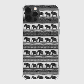 Чехол для iPhone 12 Pro Max с принтом Черно-белый узор слоны в Тюмени, Силикон |  | Тематика изображения на принте: африканский | монохромный узор | орнамент | полосы | серый | серый и черный | слоны | этнический