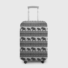 Чехол для чемодана 3D с принтом Черно-белый узор слоны в Тюмени, 86% полиэфир, 14% спандекс | двустороннее нанесение принта, прорези для ручек и колес | африканский | монохромный узор | орнамент | полосы | серый | серый и черный | слоны | этнический