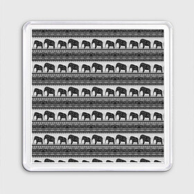 Магнит 55*55 с принтом Черно-белый узор слоны в Тюмени, Пластик | Размер: 65*65 мм; Размер печати: 55*55 мм | африканский | монохромный узор | орнамент | полосы | серый | серый и черный | слоны | этнический