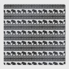 Магнитный плакат 3Х3 с принтом Черно-белый узор слоны в Тюмени, Полимерный материал с магнитным слоем | 9 деталей размером 9*9 см | африканский | монохромный узор | орнамент | полосы | серый | серый и черный | слоны | этнический