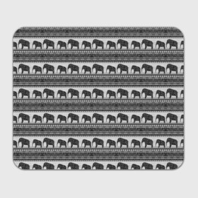 Коврик для мышки прямоугольный с принтом Черно-белый узор слоны в Тюмени, натуральный каучук | размер 230 х 185 мм; запечатка лицевой стороны | африканский | монохромный узор | орнамент | полосы | серый | серый и черный | слоны | этнический