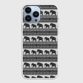Чехол для iPhone 13 Pro Max с принтом Черно белый узор слоны в Тюмени,  |  | Тематика изображения на принте: африканский | монохромный узор | орнамент | полосы | серый | серый и черный | слоны | этнический