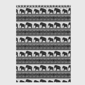 Скетчбук с принтом Черно-белый узор слоны в Тюмени, 100% бумага
 | 48 листов, плотность листов — 100 г/м2, плотность картонной обложки — 250 г/м2. Листы скреплены сверху удобной пружинной спиралью | Тематика изображения на принте: африканский | монохромный узор | орнамент | полосы | серый | серый и черный | слоны | этнический