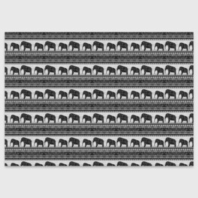 Поздравительная открытка с принтом Черно-белый узор слоны в Тюмени, 100% бумага | плотность бумаги 280 г/м2, матовая, на обратной стороне линовка и место для марки
 | Тематика изображения на принте: африканский | монохромный узор | орнамент | полосы | серый | серый и черный | слоны | этнический