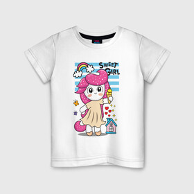 Детская футболка хлопок с принтом Милая девочка пони  в Тюмени, 100% хлопок | круглый вырез горловины, полуприлегающий силуэт, длина до линии бедер | Тематика изображения на принте: девочка | единорог | маленькая девочка | милашка | милая | пони