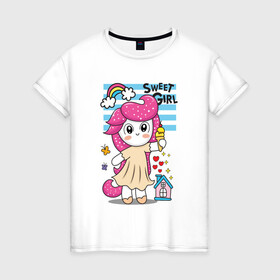 Женская футболка хлопок с принтом Милая девочка пони  в Тюмени, 100% хлопок | прямой крой, круглый вырез горловины, длина до линии бедер, слегка спущенное плечо | девочка | единорог | маленькая девочка | милашка | милая | пони
