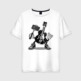 Женская футболка хлопок Oversize с принтом Гитара сэлфи в Тюмени, 100% хлопок | свободный крой, круглый ворот, спущенный рукав, длина до линии бедер
 | peace | selfi | гитара | мир | рок | рокер | сэлфи | фотка | электрогитара