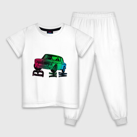 Детская пижама хлопок с принтом Ретро БМВ BMW Сочный в Тюмени, 100% хлопок |  брюки и футболка прямого кроя, без карманов, на брюках мягкая резинка на поясе и по низу штанин
 | кастомная | красочная машина стоит на больших буквах | неон | ретро.