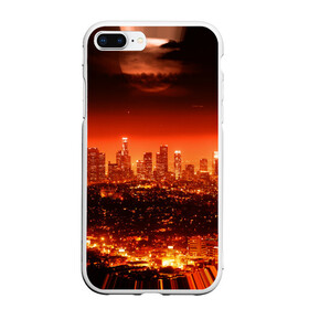 Чехол для iPhone 7Plus/8 Plus матовый с принтом Закат в Нью Йорке в Тюмени, Силикон | Область печати: задняя сторона чехла, без боковых панелей | Тематика изображения на принте: город | закат | красный | луна | мегаполис | месяц | нью йорк | яркий