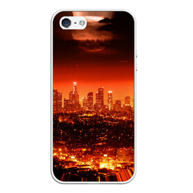Чехол для iPhone 5/5S матовый с принтом Закат в Нью Йорке в Тюмени, Силикон | Область печати: задняя сторона чехла, без боковых панелей | Тематика изображения на принте: город | закат | красный | луна | мегаполис | месяц | нью йорк | яркий