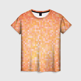 Женская футболка 3D с принтом Оранжевая пиксель абстракция в Тюмени, 100% полиэфир ( синтетическое хлопкоподобное полотно) | прямой крой, круглый вырез горловины, длина до линии бедер | halloween | pixel art | абстракция | оранжевый | осенний | пиксели | пиксель арт | пиксельный | рыжий | хэллоуин