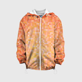 Детская куртка 3D с принтом Оранжевая пиксель абстракция в Тюмени, 100% полиэстер | застежка — молния, подол и капюшон оформлены резинкой с фиксаторами, по бокам — два кармана без застежек, один потайной карман на груди, плотность верхнего слоя — 90 г/м2; плотность флисового подклада — 260 г/м2 | halloween | pixel art | абстракция | оранжевый | осенний | пиксели | пиксель арт | пиксельный | рыжий | хэллоуин