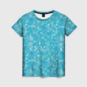 Женская футболка 3D с принтом Бирюзовая пиксель абстракция в Тюмени, 100% полиэфир ( синтетическое хлопкоподобное полотно) | прямой крой, круглый вырез горловины, длина до линии бедер | pixel art | абстракция | бирюзовый | изумрудный | пиксели | пиксель арт | пиксельный