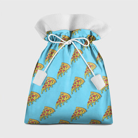 Подарочный 3D мешок с принтом Пицца паттерн на голубом в Тюмени, 100% полиэстер | Размер: 29*39 см | еда | итальянская кухня | кусок пиццы | паттерн | пицца | пицца пепперони | пицца с колбасой и сыром | слайс | фаст фуд